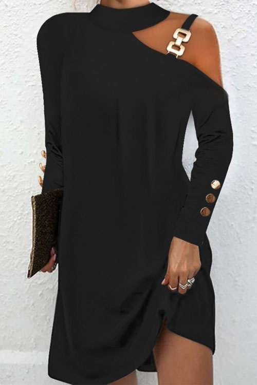 Kathiadress simple metal buckle halter button dress