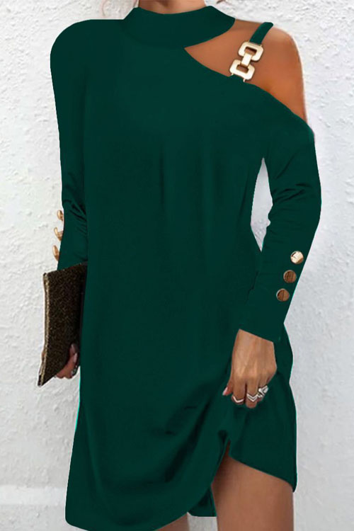 Kathiadress simple metal buckle halter button dress