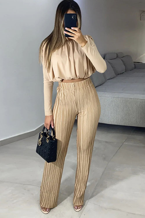 Kathiadress pleated high-waisted casual trousers two-piece set 