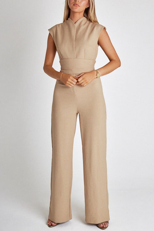 Kathiadress Solid color fashion thin wide-leg jumpsuit