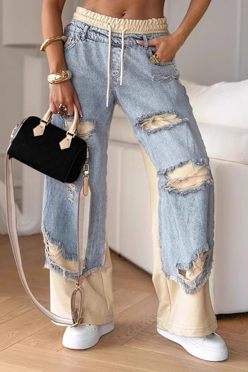 Kathiadress Trendy street style thin ripped jeans