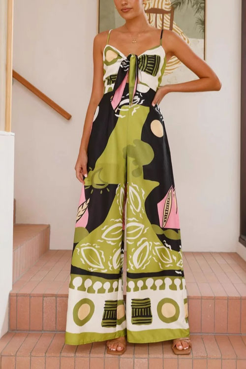Kathiadress Crop-top Printed Halter Wide Leg Jumpsuit
