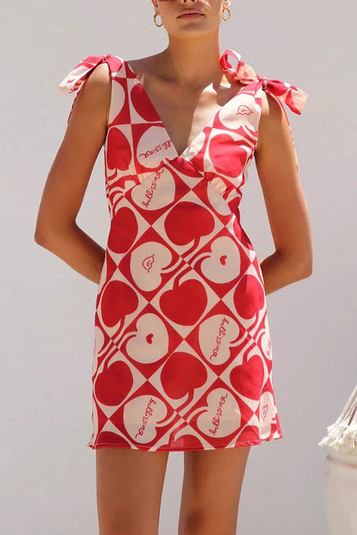 Kathiadress Printed V-neck Tie-Back Mini Camisole Dress