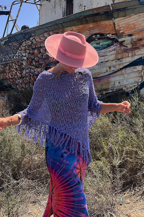 Kathiadress Bat-sleeve fringed knitted sweater pullover cape blouse