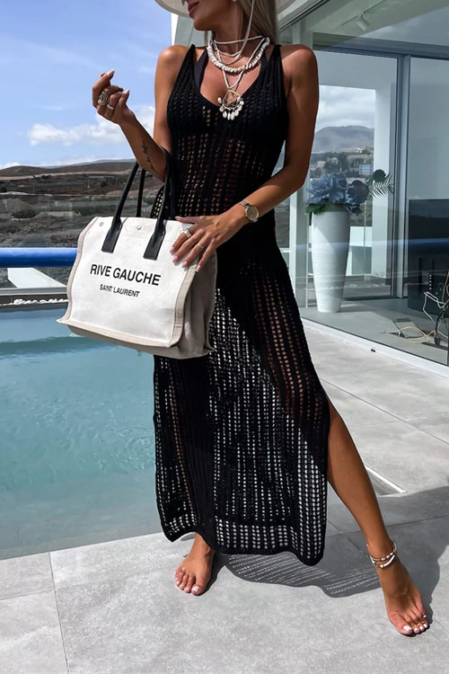 Kathiadress Beach cover-up slit backless knitted dress