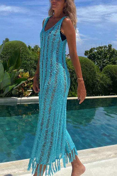 Kathiadress fringed cutout pullover Maxi long knitted dress