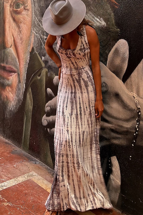 Kathiadress striped print backless crossover dress