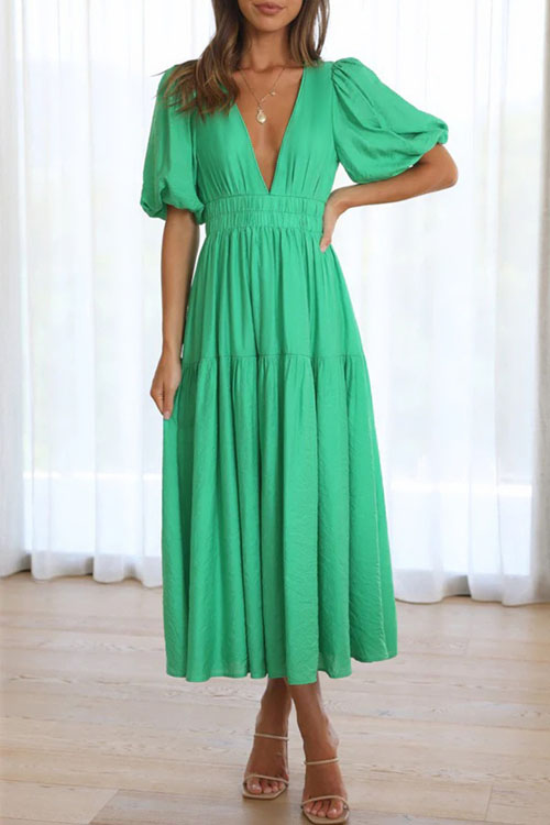 Kathiadress  Trendy summer style V-neck waist midi dress