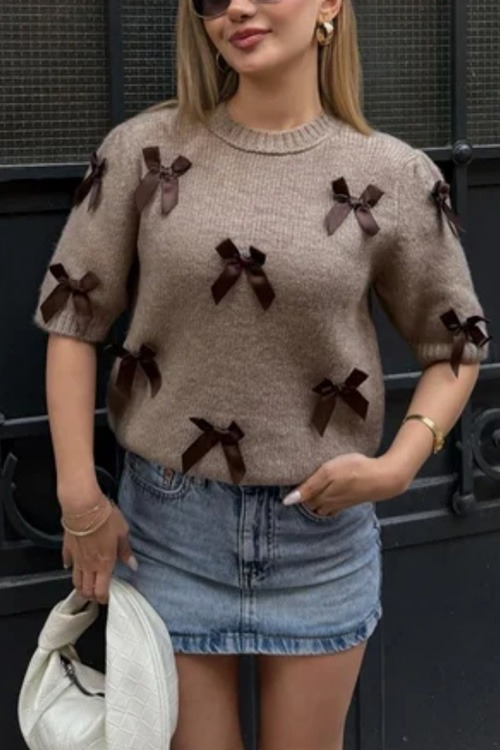 Kathiadress bow round neck short-sleeved sweater  