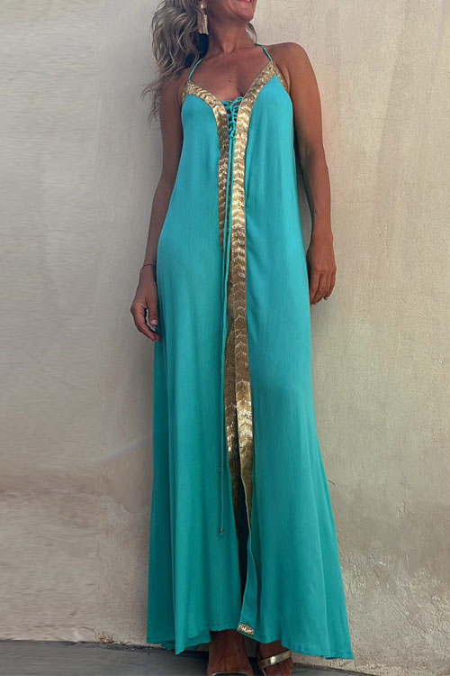 Kathiadress  Lace-up halterneck loose resort dres