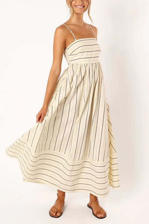 Kathiadress Striped sleeveless strapless backless casual dress