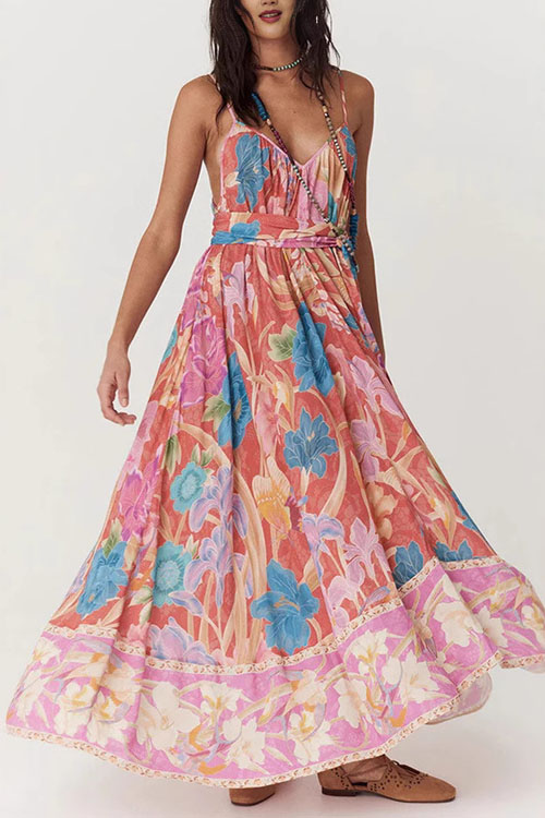 Kathiadress Printed Halter INS Loose Casual Holiday Dress