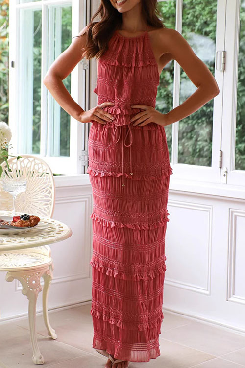 Kathiadress Sleeveless Chiffon Elastic Waist INS Holiday Loose Skirt Set