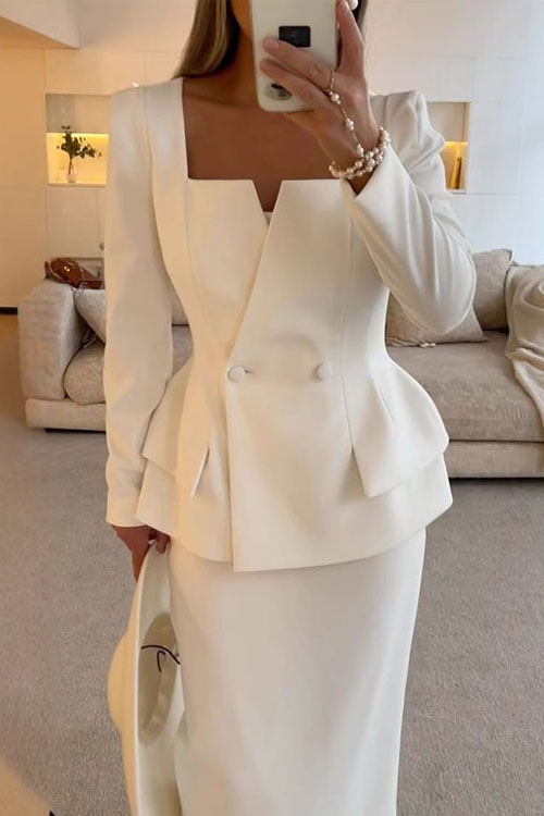 Kathiadress Long Sleeve Commuter Pocket INS Casual Loose Party Two-Piece Set