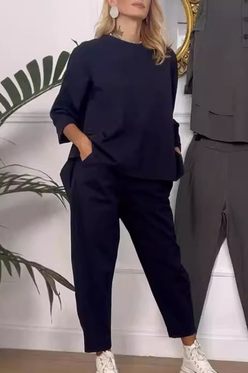 Kathiadress Solid Colour Casual Fashion Long Pants Long Sleeve Suit