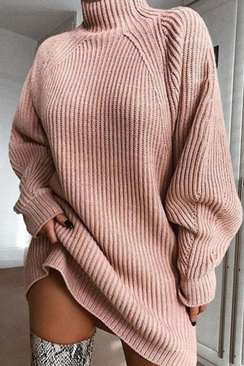 Kathiadress Mid-length raglan sleeve turtleneck sweater dress