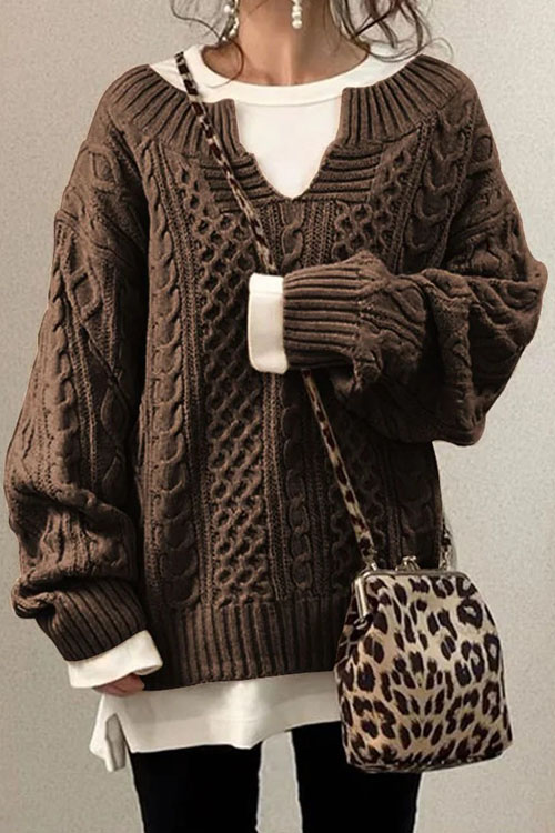 Kathiadress knitted hemp pattern casual knitted sweater 