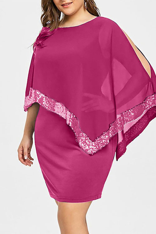Kathiadress Asymmetrical Plus-size Chiffon Faux Two-piece Dress
