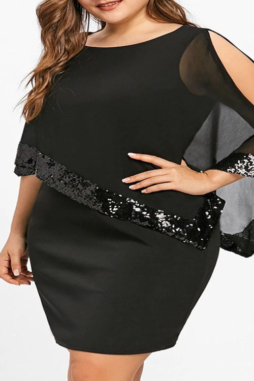 Kathiadress Asymmetrical Plus-size Chiffon Faux Two-piece Dress
