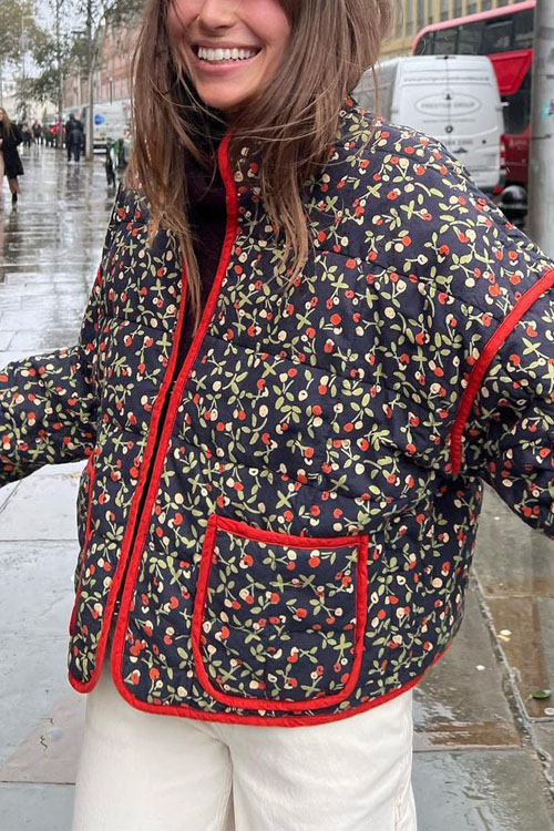 Kathiadress Loose Casual Printed Cotton Jacket