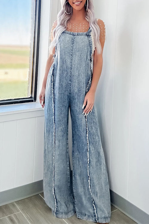 Kathiadress Loose Retro Washed Frayed Wide-leg Jumpsuit