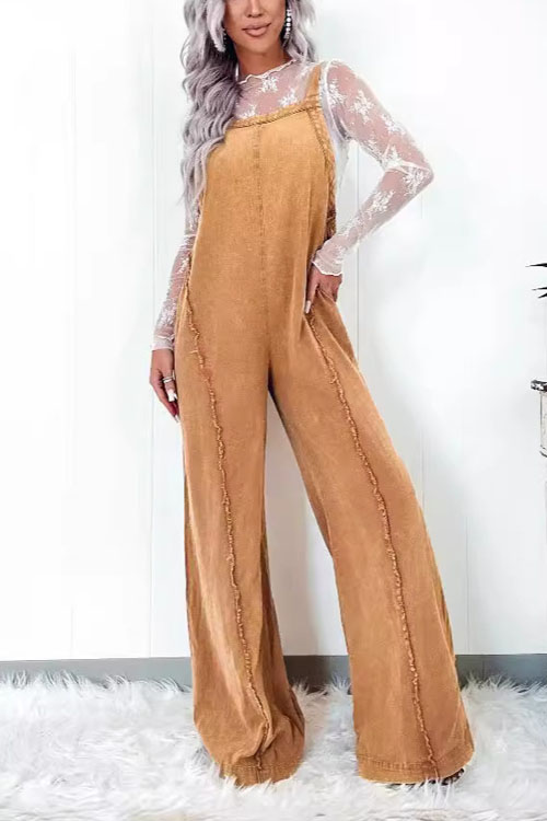 Kathiadress Loose Retro Washed Frayed Wide-leg Jumpsuit
