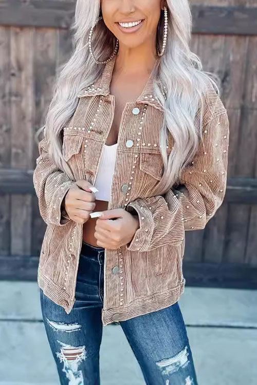 Kathiadress Casual Corduroy Studded Long-Sleeve Jacket