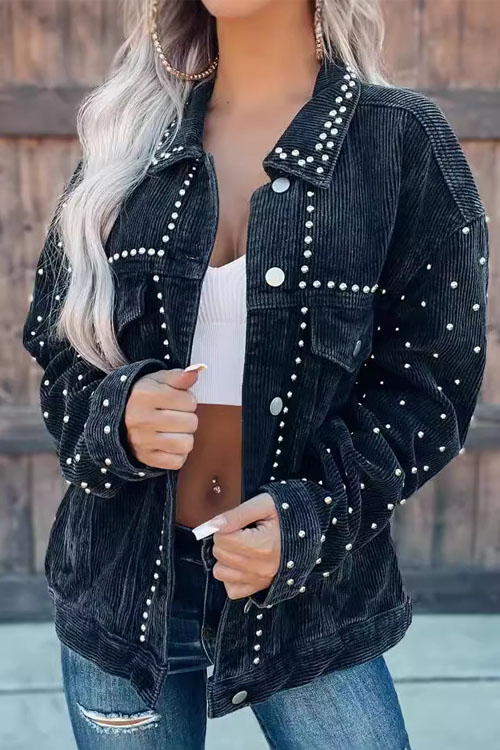 Kathiadress Casual Corduroy Studded Long-Sleeve Jacket