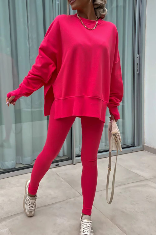 Kathiadress Casual Crew Neck Side Slit Top and Sweatpants Set