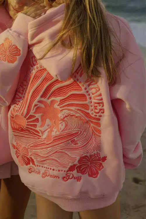 Kathiadress Ribbed Chasing Sunsets Printed Hoodie