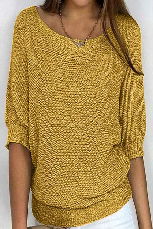 Kathiadress Crew Neck Knitted 3/4 Sleeve Top