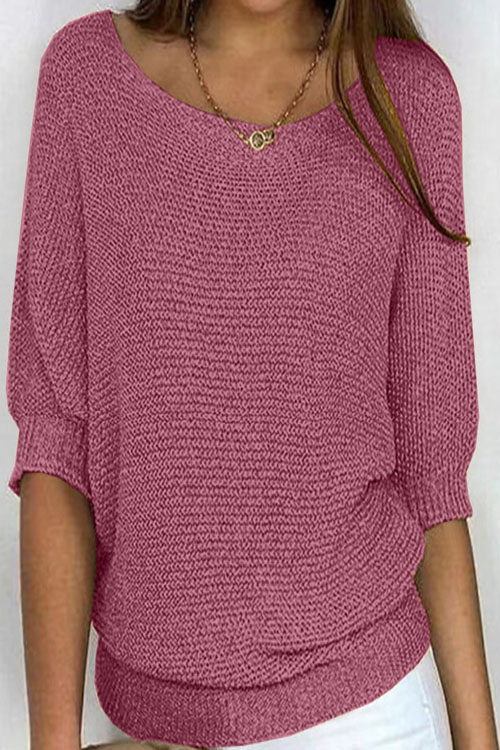 Kathiadress Crew Neck Knitted 3/4 Sleeve Top