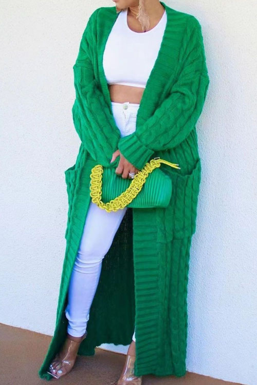 Kathiadress Pocket Thick Long Cardigan Sweater