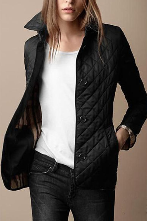 Kathiadress Fashionable Turn-down Collar Single-breasted Insulated Spun Cotton Coat