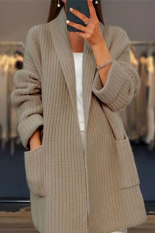 Kathiadress V-neck Knitted Loose Pockets Cardigan Sweater