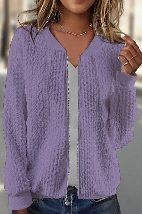 Kathiadress Zipper Cable Knit Long Sleeve Sweatshirt Jacket