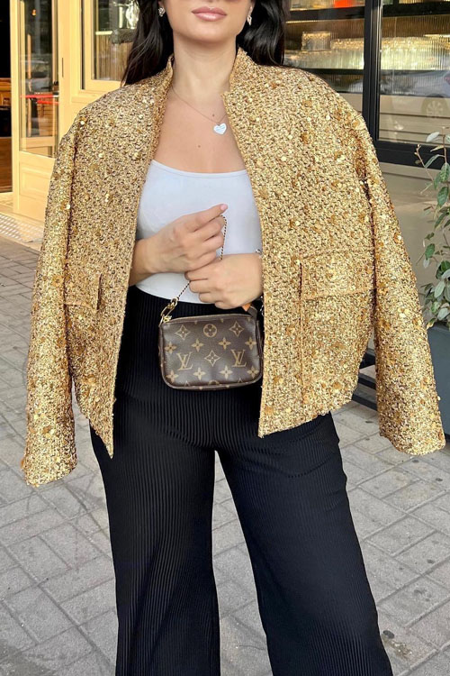 Kathiadress Sequin embellished stand collar jacket