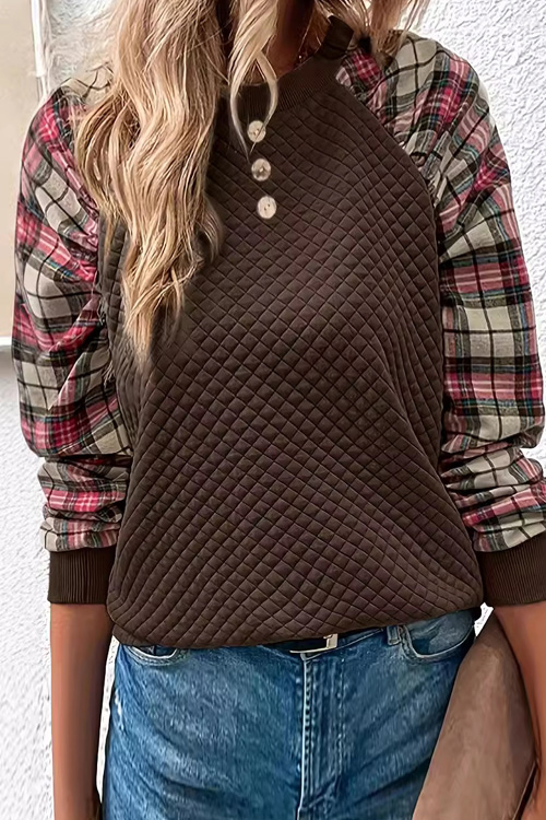 Kathiadress Fashion Diamond Pattern Patchwork Casual Sweatshirt