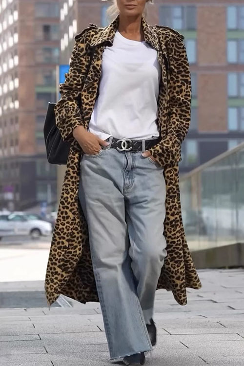 Kathiadress Leopard-print Collar Trench Coat