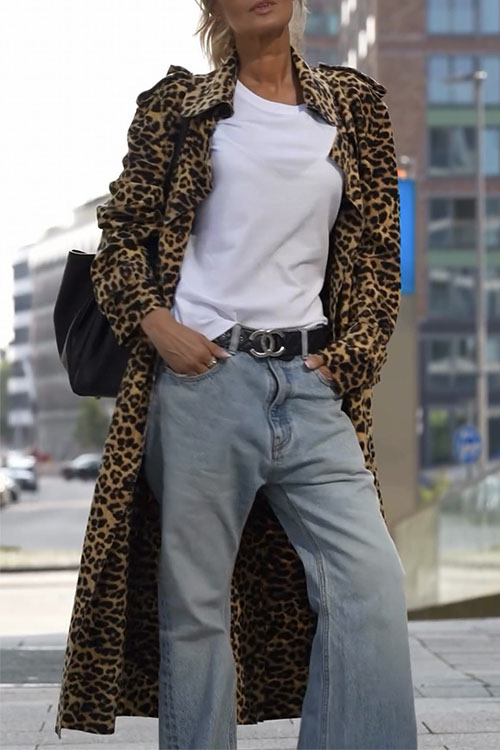 Kathiadress Leopard-print Collar Trench Coat