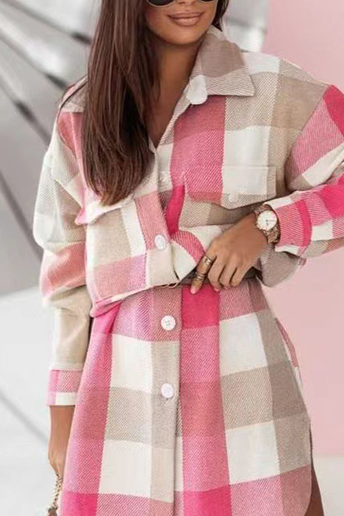 Kathiadress Colorful Flannel Plaid Trench Coat