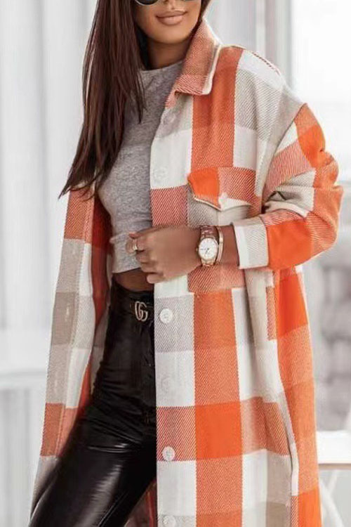Kathiadress Colorful Flannel Plaid Trench Coat