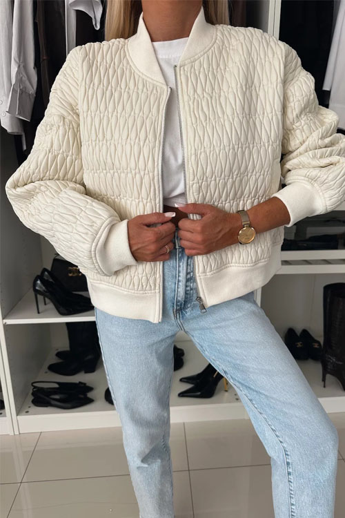 Kathiadress Embroidered Zip Jacket Stand Collar Cotton Coat Jacket