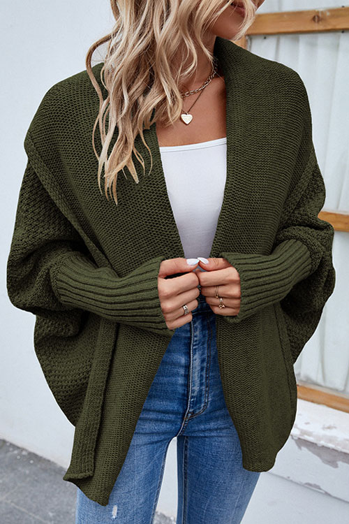 Kathiadress Solid Color Batwing Sleeve Cardigan Sweater
