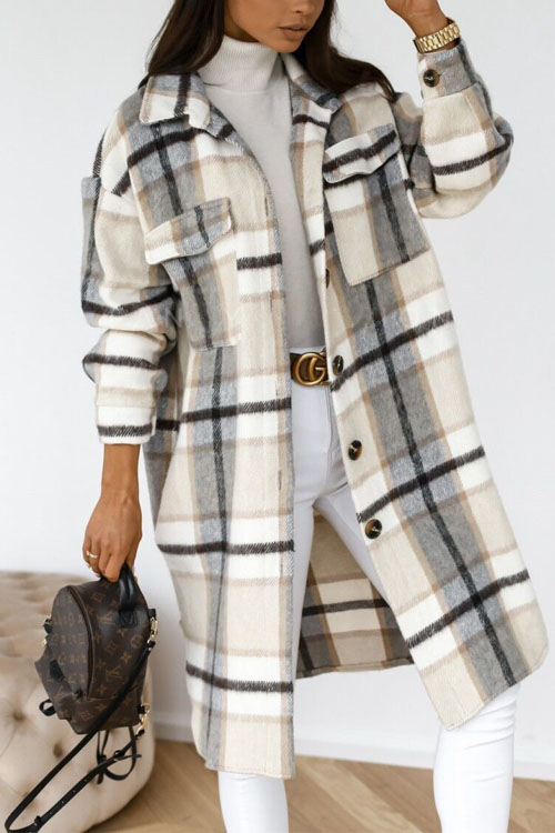 Kathiadress Plaid Mid-length Shirt Jacket Top