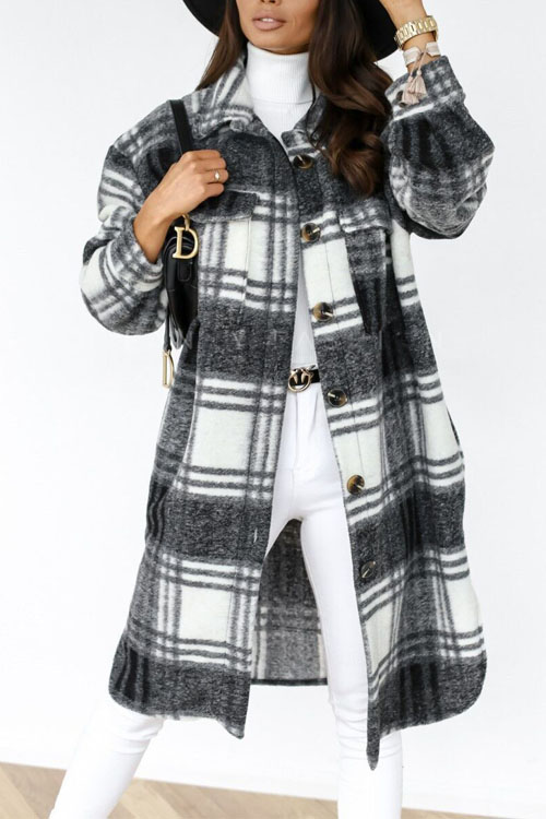 Kathiadress Plaid Mid-length Shirt Jacket Top