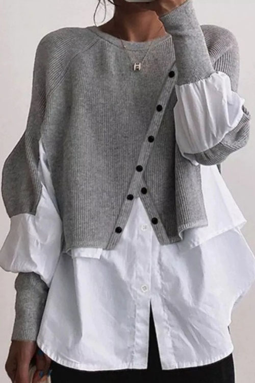Kathiadress Knitted Patchwork Layered Sweater