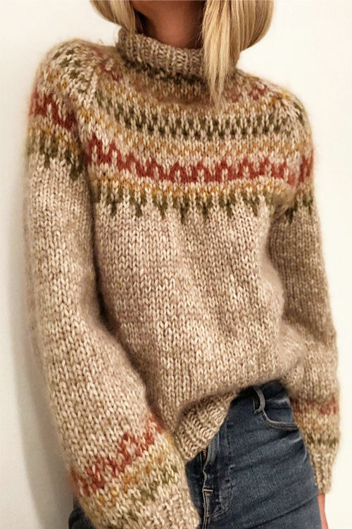 Kathiadress  Half turtleneck pullover straight print sweater