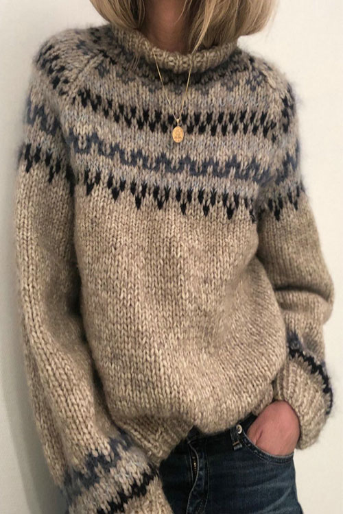 Kathiadress  Half turtleneck pullover straight print sweater