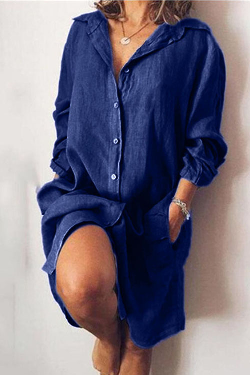 Kathiadress mid-length solid color single-breasted shirt dress